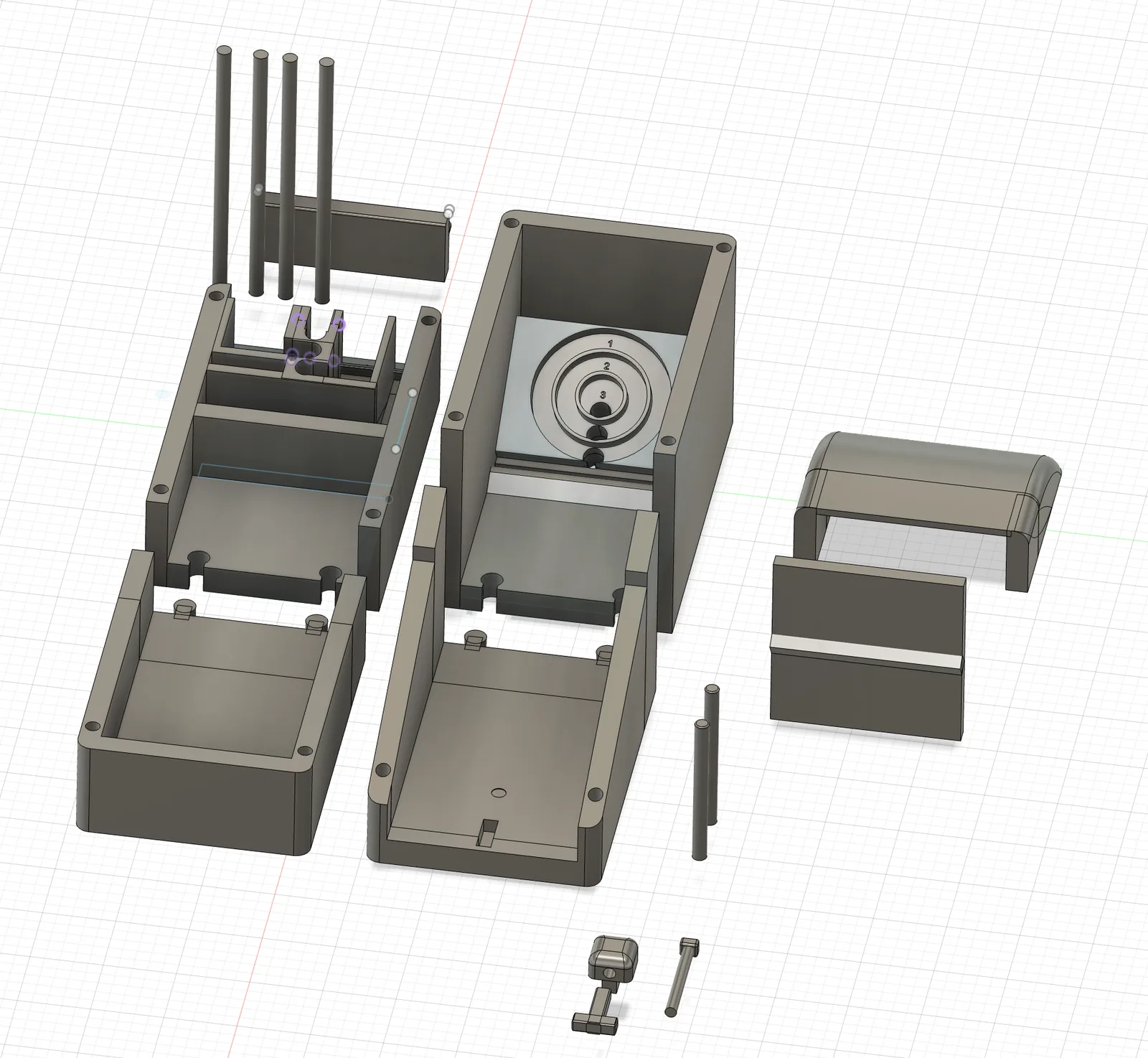 Exploded CAD view of the Skee Ball system parts